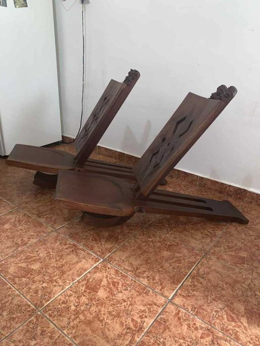 Set scaune lemn masiv cu tenta africana decor terasa/filigorie/curte