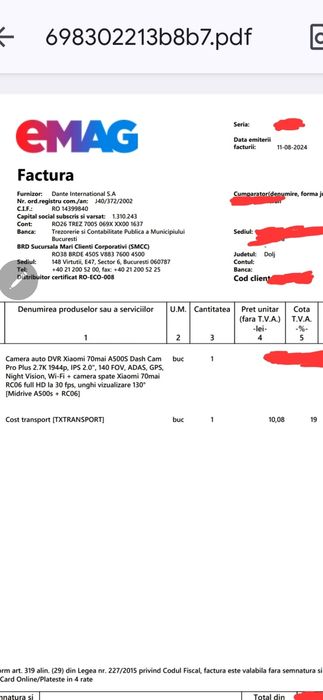 Camera auto Xiaomi 70mai A500S plus camera spate  RC06 plus card 128gb