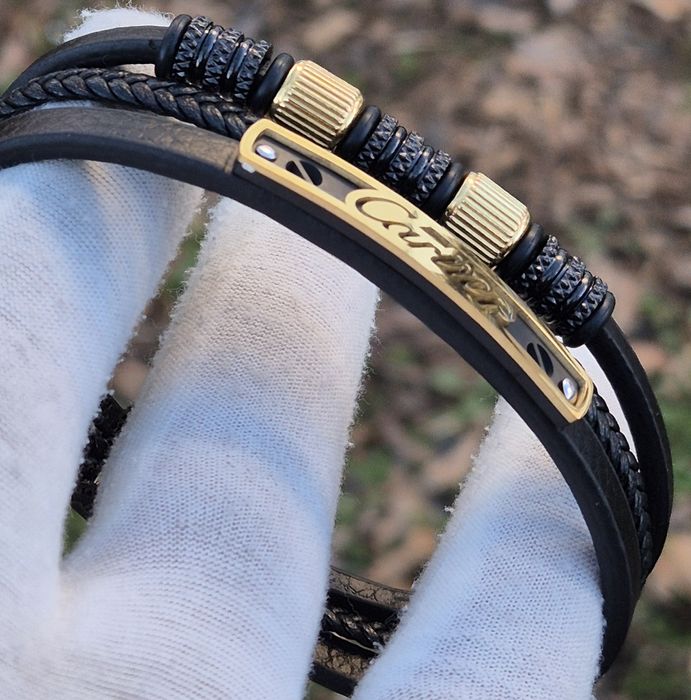 Bratara Cartier din piele naturala placat cu Aur 14k
