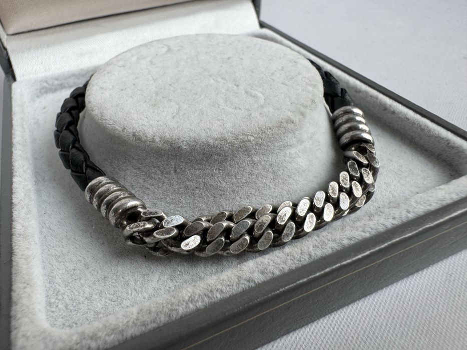 Bratara din argint si piele impletita