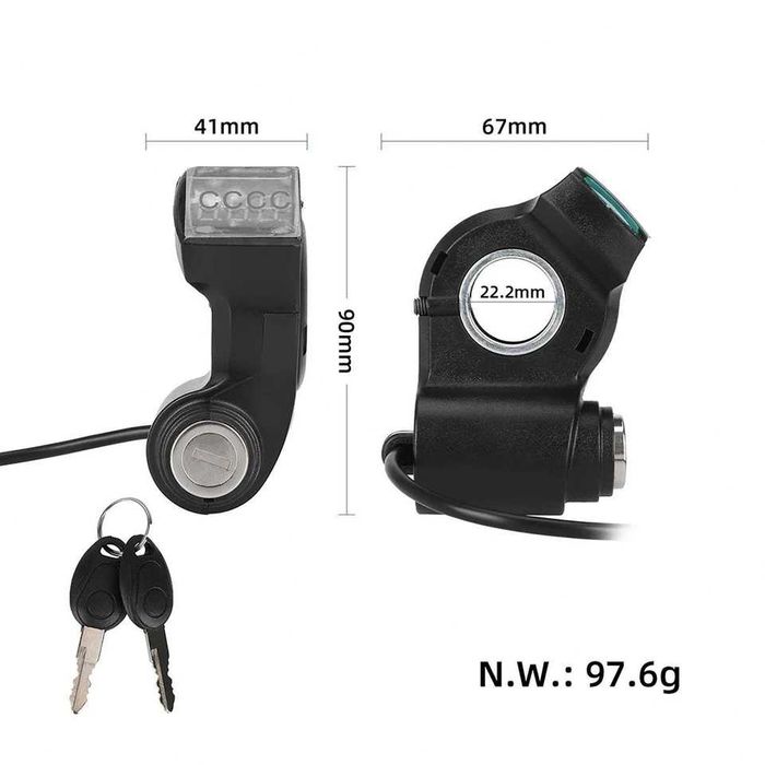 Contact cu cheie si voltmetru pentru trotineta electrica / bicicleta electrica, mufa cu 3 pini