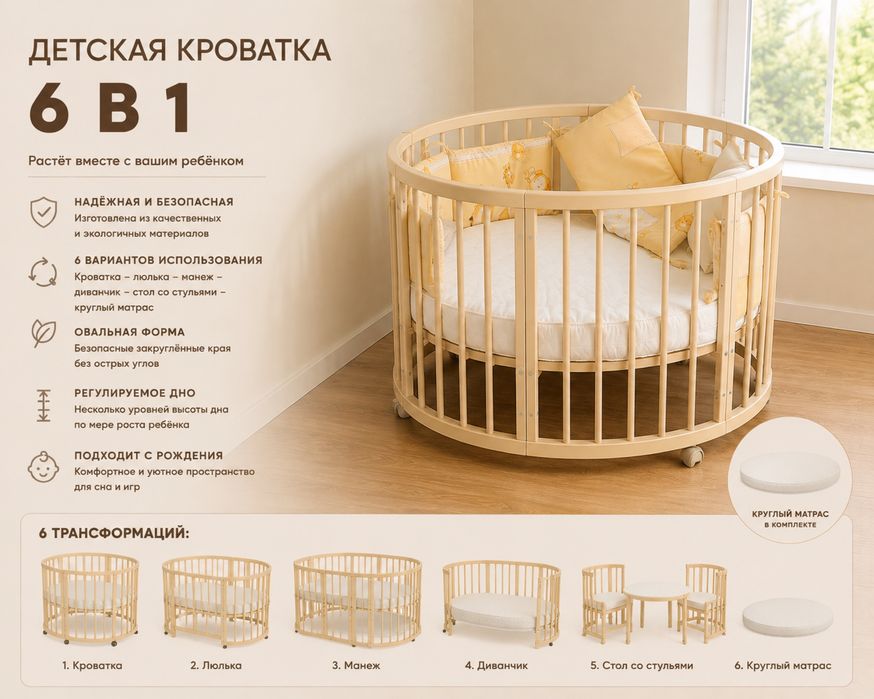Детская кроватка 6 в 1