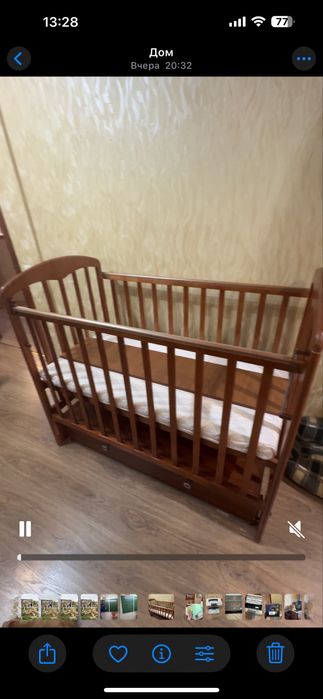 Детская кроватка маятник с выдвижным ящиком