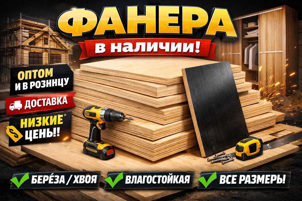 Фанера 4 / 6 / 9 / 12 / 15 / 18 / 24 / 27 / 30 мм