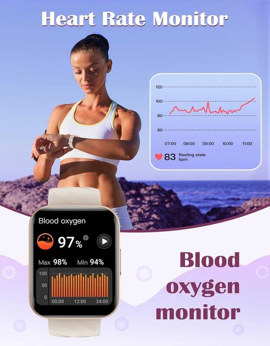 Смарт часовник 1.85" HD дисплей, Bluetooth calls, пулс, SpO2, IP68