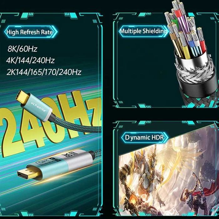 Кабель - адаптер  USB TypeC to DP 8K. ДВУНАПРАВЛЕННЫЙ