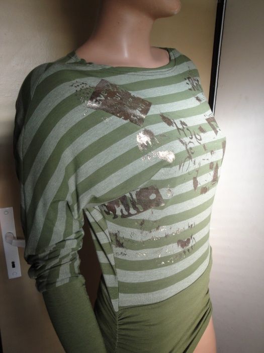 Зелена дамска туника / блуза с дълъг ръкав, къса рокля, дамски топ