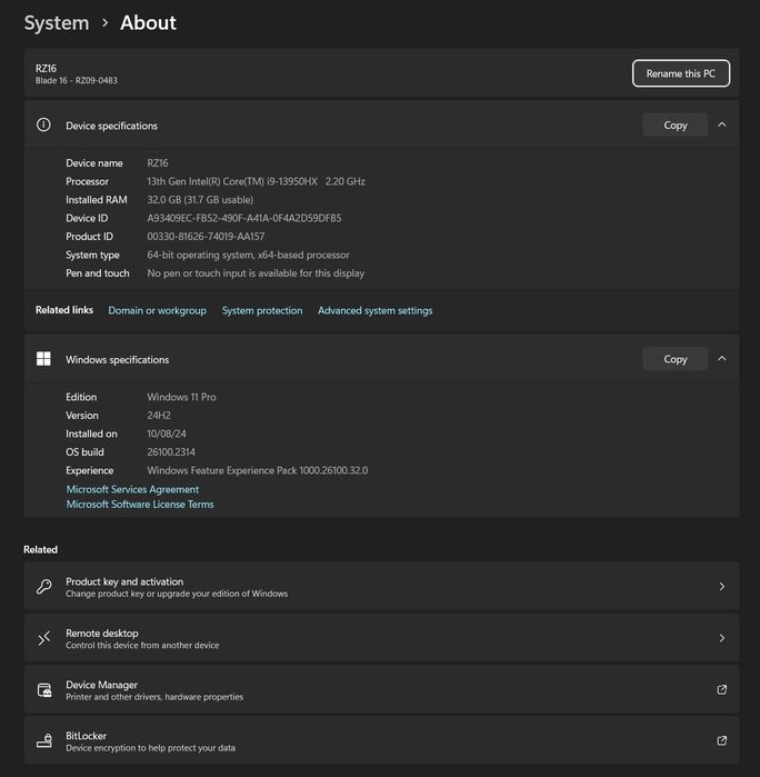 Razer Blade 16 - Intel I9 13 Gen, RTX 4070, 32GB DDR5, 4K 240Hz