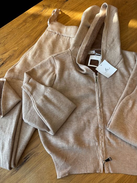 Италиански Плетен сет пух ватиран жилетка панталон