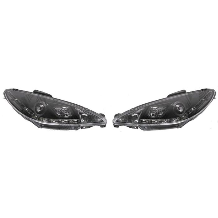 Set faruri tunin Peugeot 207 (W_) 05.2006-12.2013 BestAutoVest partea dreapta+stanga H1+H1 manual, cu lumina parcare LED, transparent negru