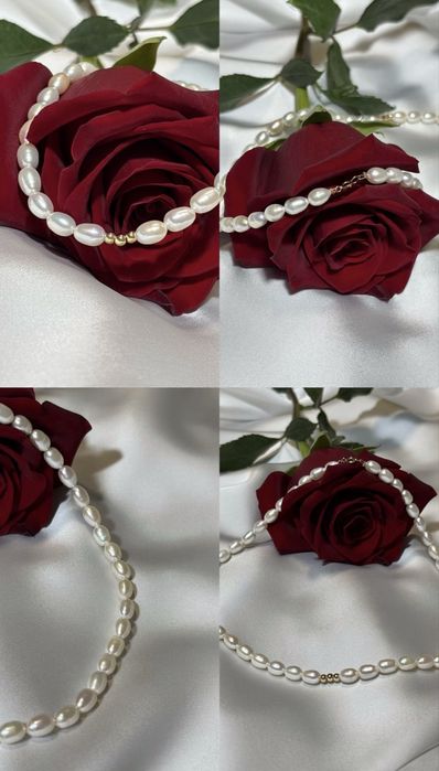 Colier din perle naturale de cultură cu 3 biluțe din aur 14 k