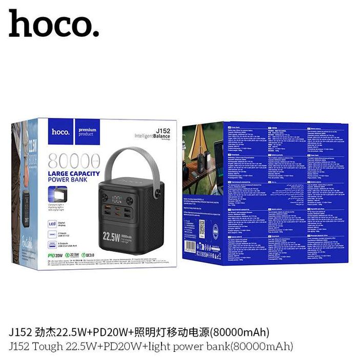 Hoco J152 Tough 22.5W+PD20W Power Bank 80000mAh QC3.0 For iPhone 16