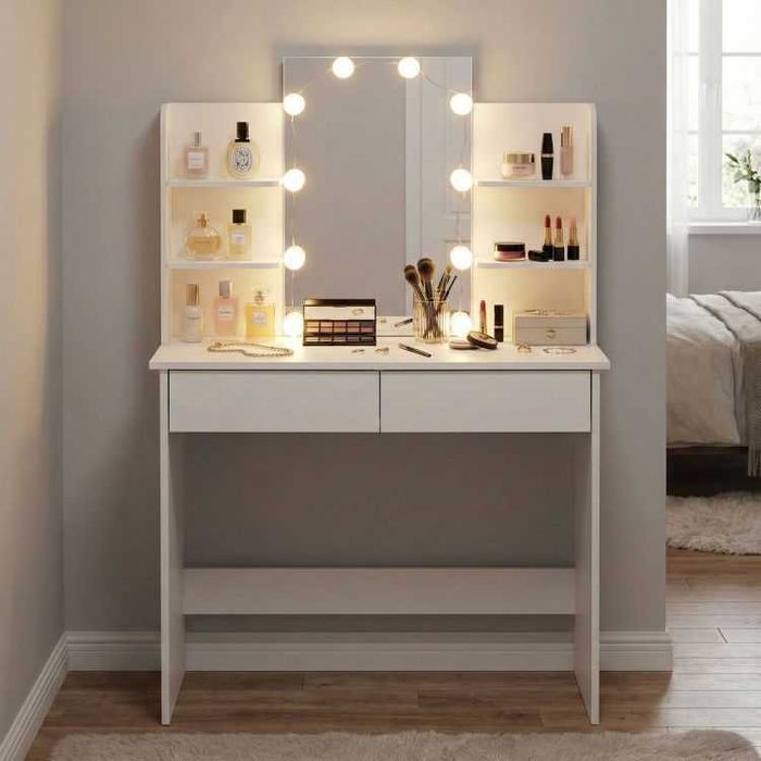 Козметична тоалетка с огледало и LED осветление,ModernHome,90x40x135см