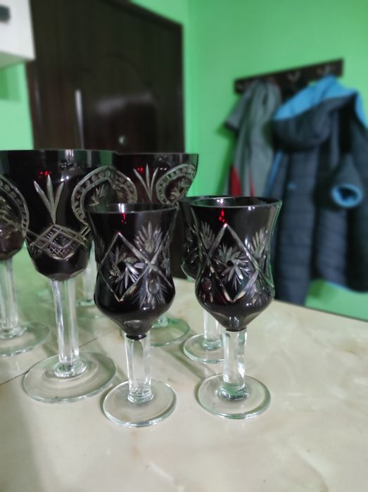 Pahare cristal Rosu Buzau Perla Lux anii 70'