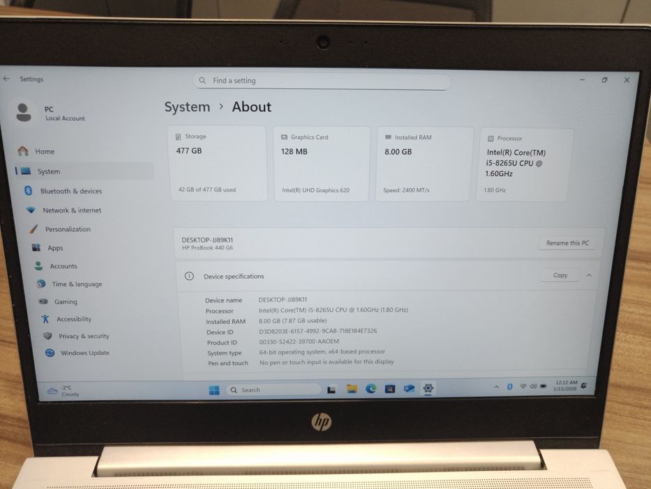 Laptop HP ProBook 440 G6 
Intel(R) Core(TM) i5-8265U CPU  1.60G