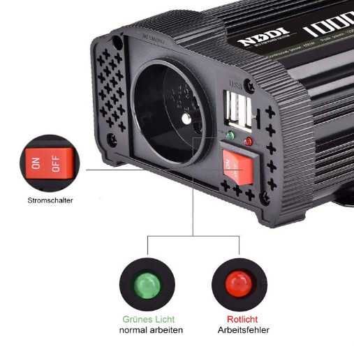 Инвертор NDDI POWER 1000 W преобразувател на напрежение 12 V към 230 V