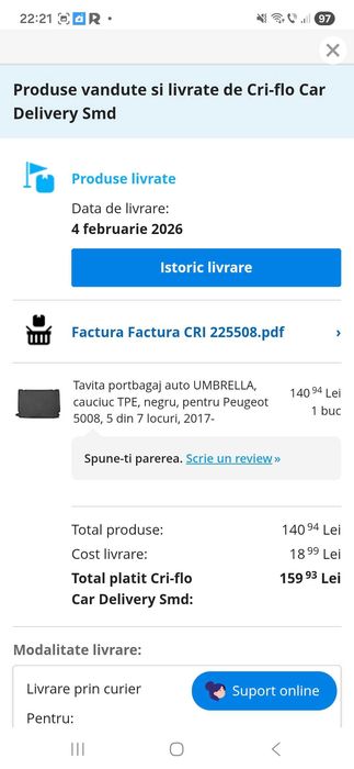 Tavita portbagaj auto UMBRELLA, cauciuc TPE, negru, pentru Peugeot 5008, 5 din 7 locuri, 2017-