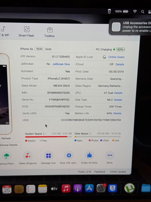 iPhone 5s Gold iOS 8.1.2