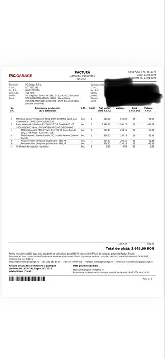 Placa video asus tuf gaming Rx 7800 xt