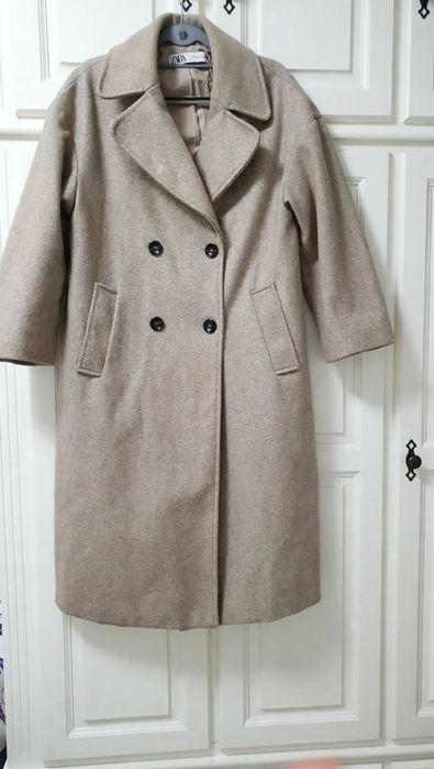 Palton lung Zara bej taupe,S ,oversize