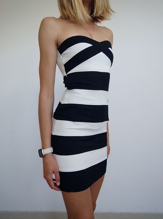 Дамска секси рокля ч/б