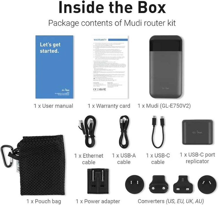 Нов GL.iNet GL-E750V2 (MUDI) 4G LTE рутер OpenWrt, OpenVPNW 7000mAh...