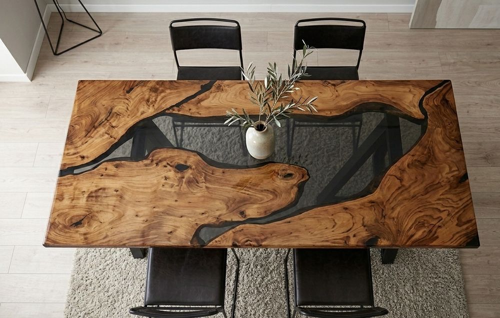 Masă UNICAT River Table - Lemn Masiv & Rășină (200x90 cm)