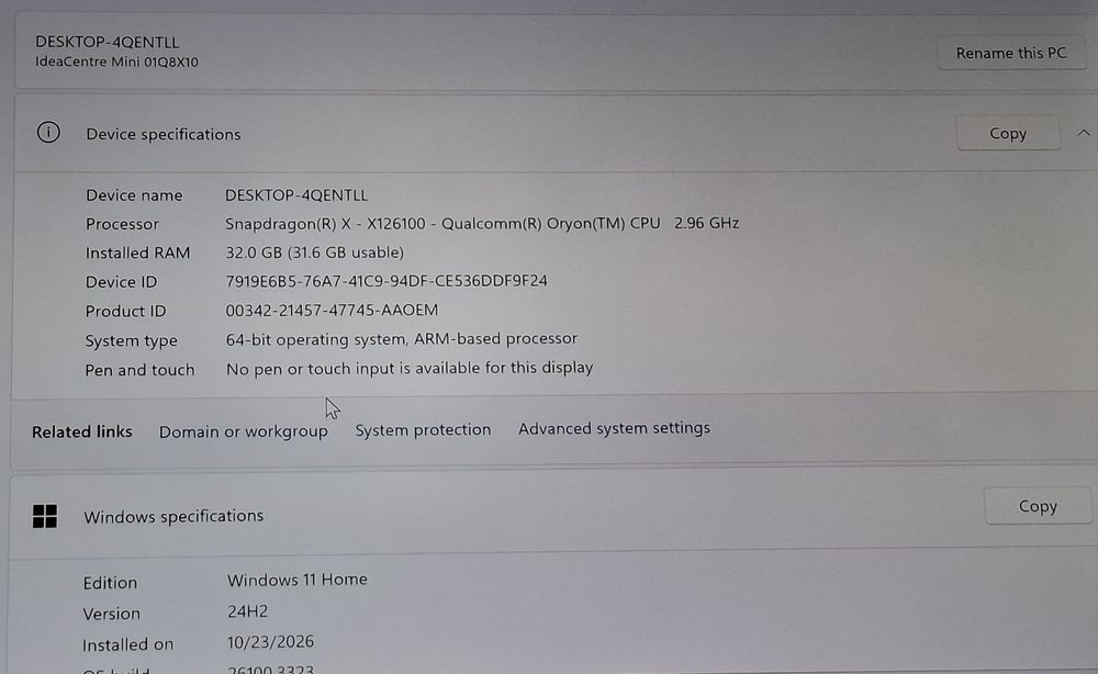 Lenovo  IdeaCentre Mini | Snapdragon X | 32GB RAM DDR5 | 512 SSD * НОВ*