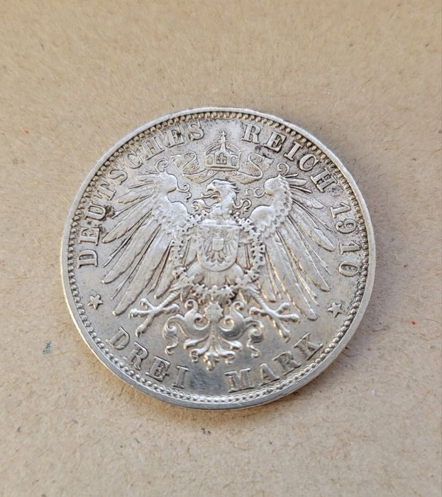 Moneda veche argint 3 Mark 1910 Otto, Bayern.