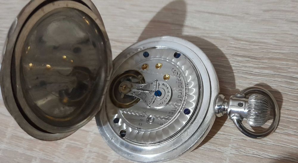 Ceas de buzunar argint New York Standard Watch Co pictat manual Unicat