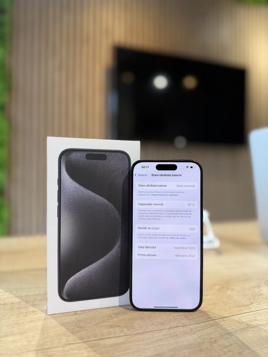 **ATS GSM* iPhone 15 Pro 128Gb Black/Baterie87%/Fact+Gar 12 luni