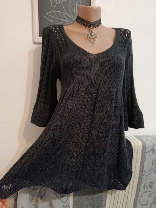 Pulover negru împletit Punk Rock Goth Altercore gen baby doll mărime M