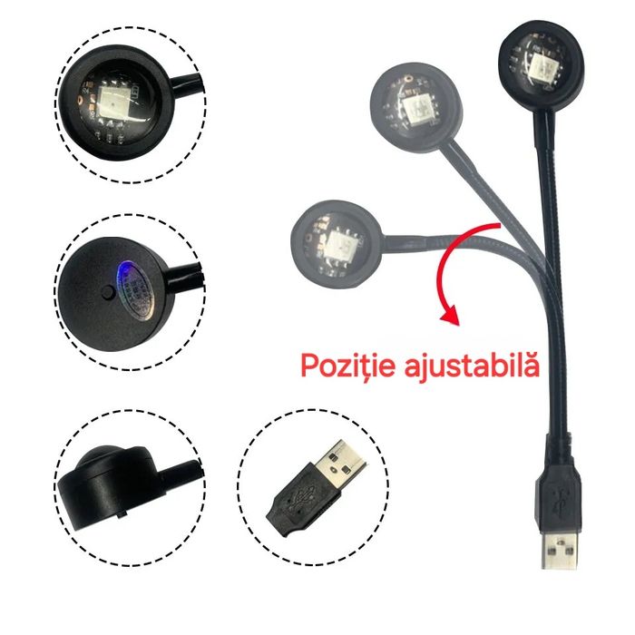 Proiector USB 7 culori/14moduri. Flexibil. Portabil.Imagine mare&clara