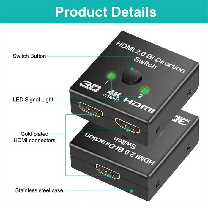 HDMI 1 to 2 / 2 to 1 Splitter UHD 8К, 4K без доп. питания