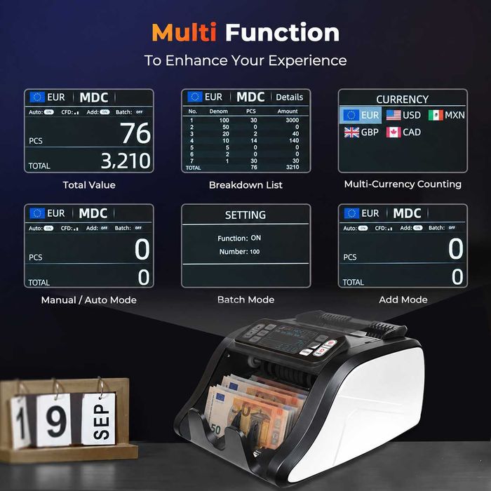 ЕЦБ тествана професионална банкнотоброячна машина AL-N60D CIS Dual Display EUR USD   и др .