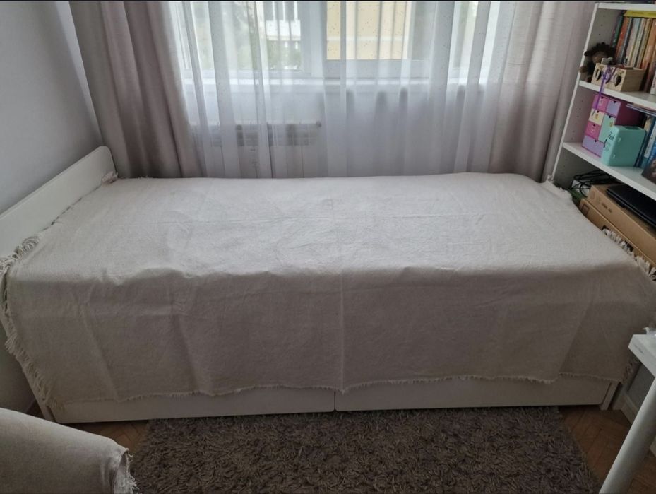 Cadru pat/extensie/depozitare, alb, 90x200 cm + o saltea memory foam