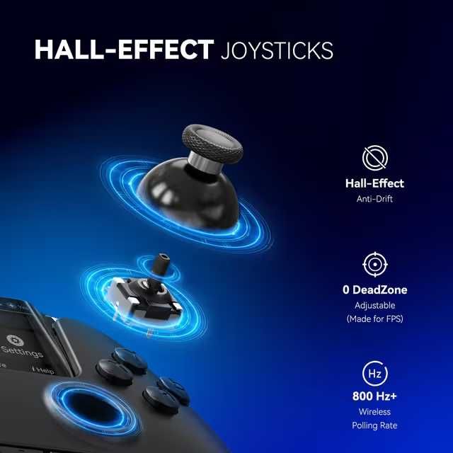 Controller Wireless cu Hall Effect, Display Interactiv și RGB – PC / Switch / Android / iPhone – NOU