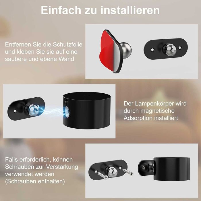 Aplice LED fara fir set 2, touch, rotative 360°, fara gaurire