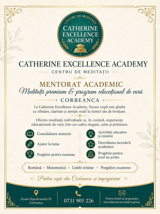 Meditații individuale Corbeanca toate nivelurile: romana, matematica, engleza Cambridge, franceza, spaniola, stiinte, Evaluarea Nationala, Bacalaureat