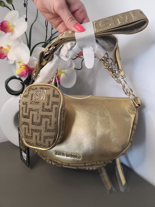 Оригинална дамска чанта Steve Madden - Бежова с кристали