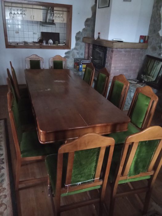 Set masa lemn masiv cu 12 scaune
