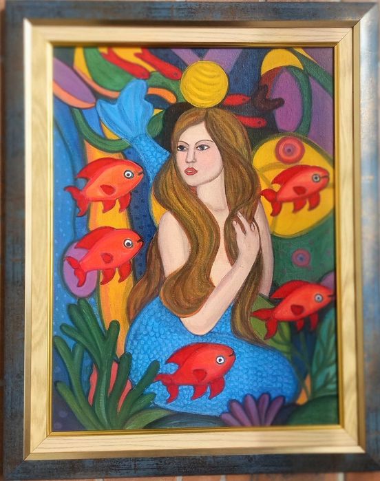 SIRENA tablou pictat manual pe panza, 30X40 cm
