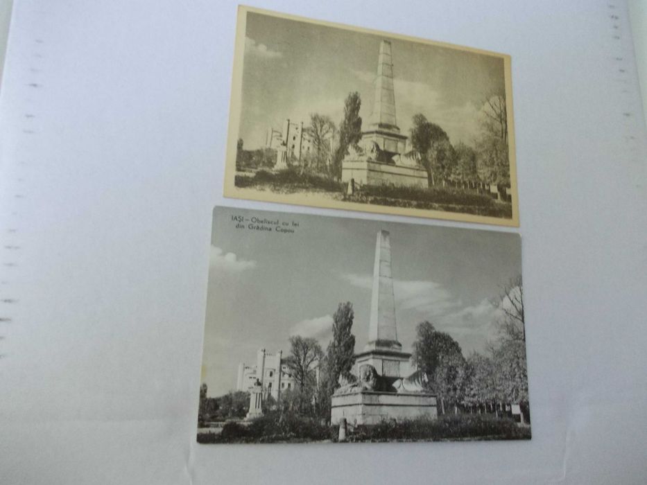 2 carti postale Iasi Obeliscul cu lei din Iasi Gradina Copou