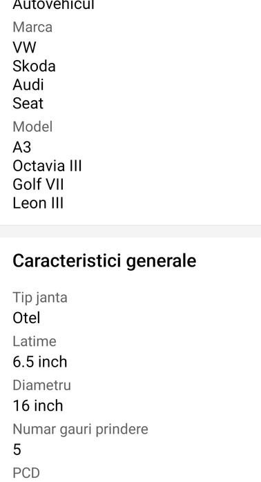 Jante oțel skoda octavia 3, audiA3, seat leon, golf VII, 4 bucăți
