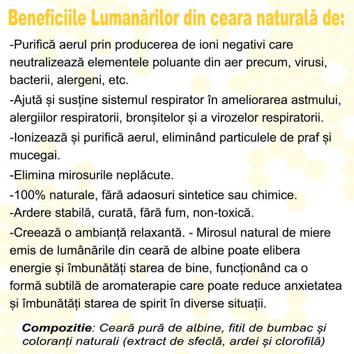 Lumanare din ceara naturală de albine ( 100% naturale )