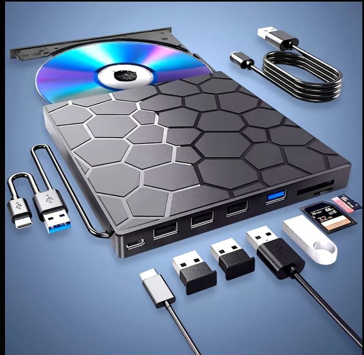 CD DVD Player Extern cu HUB Card Reader integrat Alimentare USB