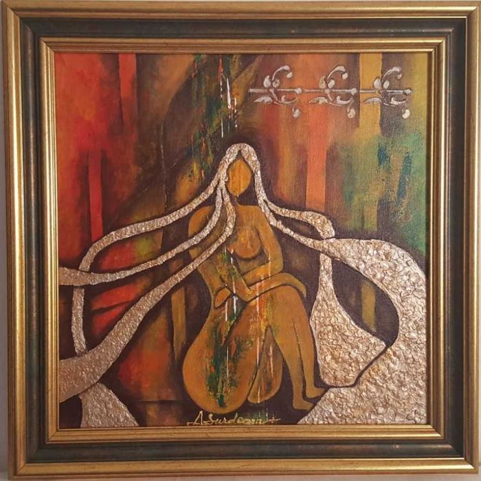 Tablou nou , pictura mix media-METALLIC HAIR- pictor roman consacrat