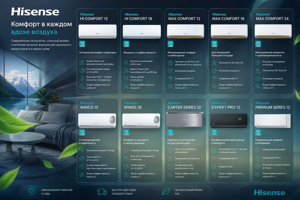 Концидицонер Hisense 12 DC inverter болшой ассортимент приемлимые цены