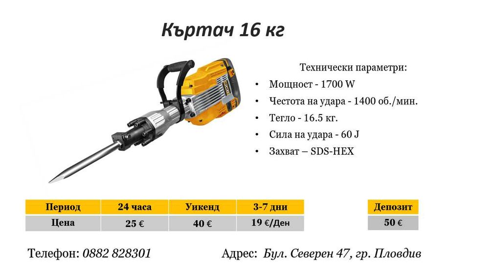 Къртач 16 кг под наем