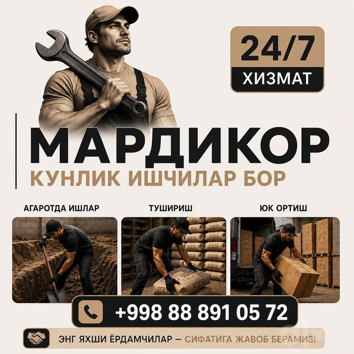 Mardikor kunlik ishchilar Toshkent bo'ylab 24/7